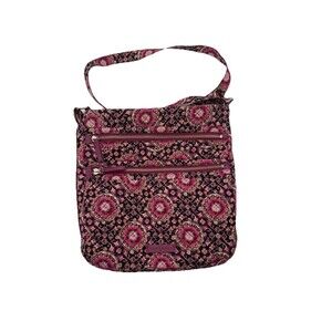 Vera Bradley Iconic Triple Zip Hipster Crossbody Bag Purse Raspberry Medallion